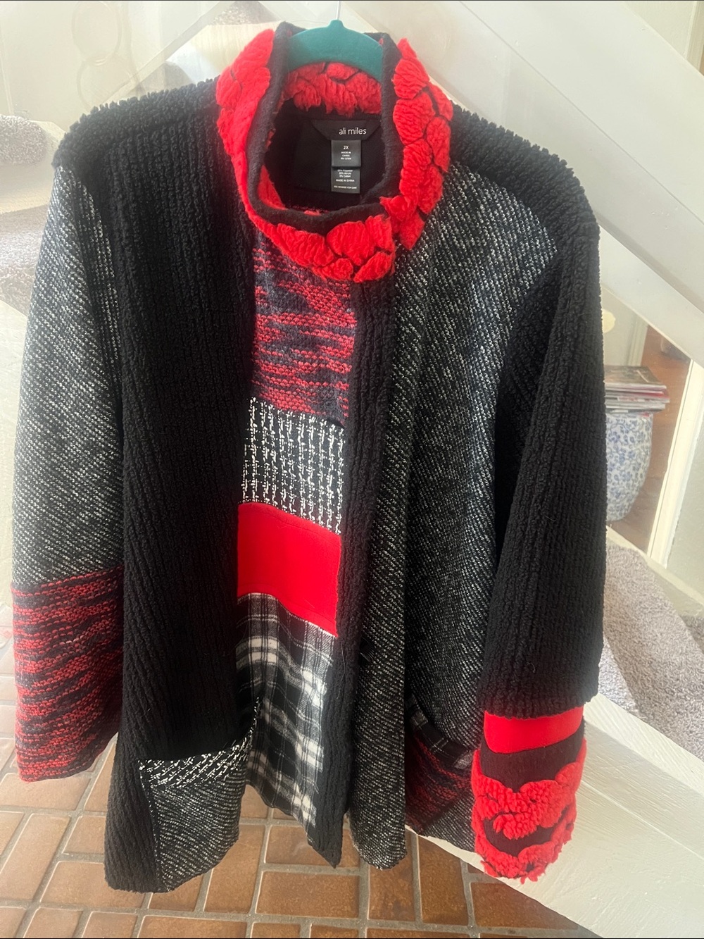 Ali Miles Funnel Neck Patchwork Sweater Coat 2x